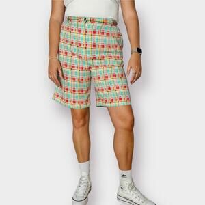 70s Red Green Yellow Plaid Shorts‎